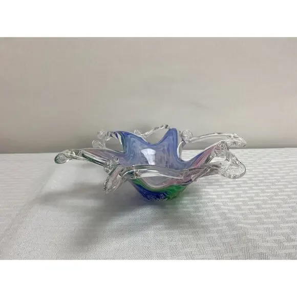 MCM Lavorazione Arte Murano HAND BLOWN Pastel Star Shaped Glass Bowl Candy Dish - Picture 3 of 5